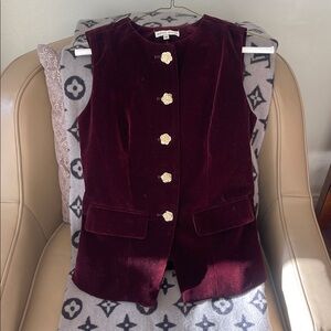 Moon river  Deep Red Velvet Vest with Ornate Gold Buttons